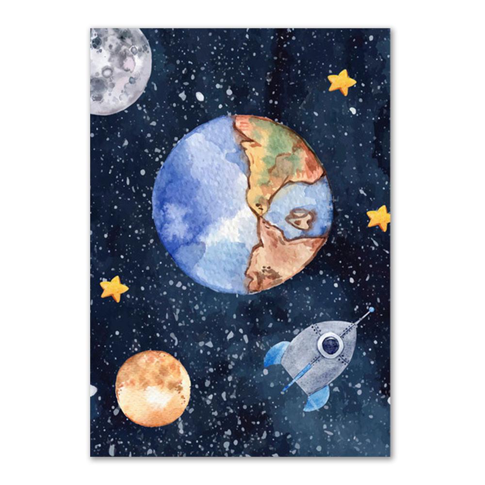 Custom Kids Name Wall Art Poster Print Space Rocket Astronaut Planet Nursery Canvas Painting Personalized Wall Art Painting Art
