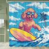 1pc Funny and Creative Surfing Cat and Dog Shower Curtain,Cartoon Bathroom Curtain,Home Polyester Decoration Curtain With Hooks