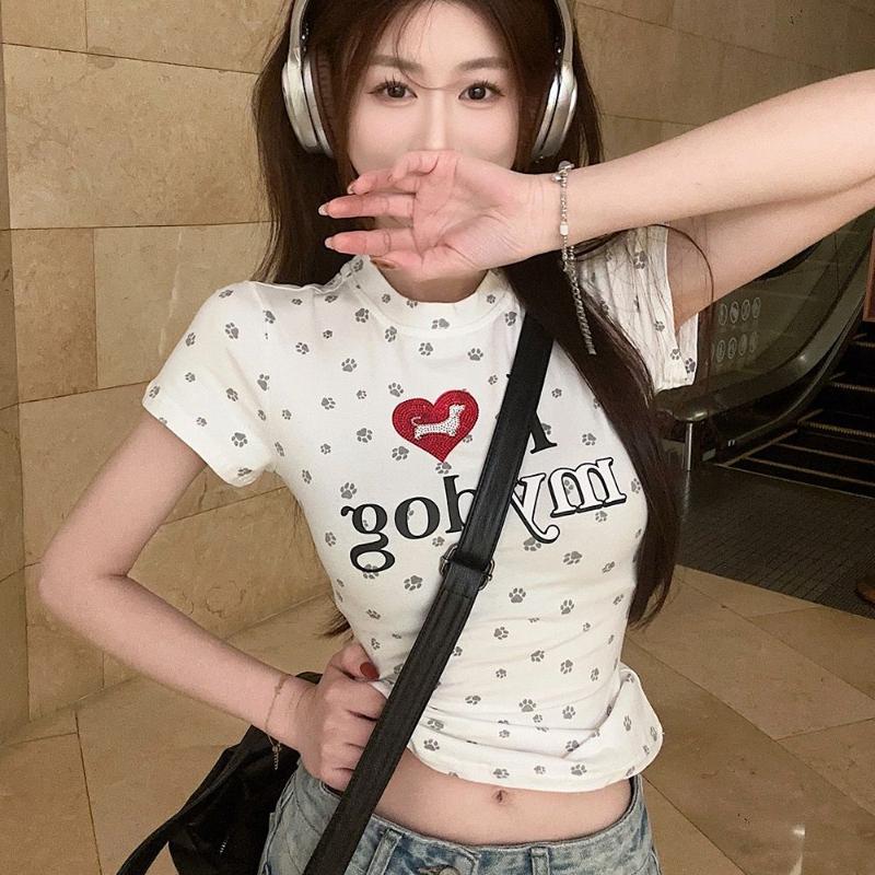 Women Casual T-shirts Printed Fashion Y2K Tees For Girls Leisure Short Sleeve Tshirts Lady Design Sexy T-shirts