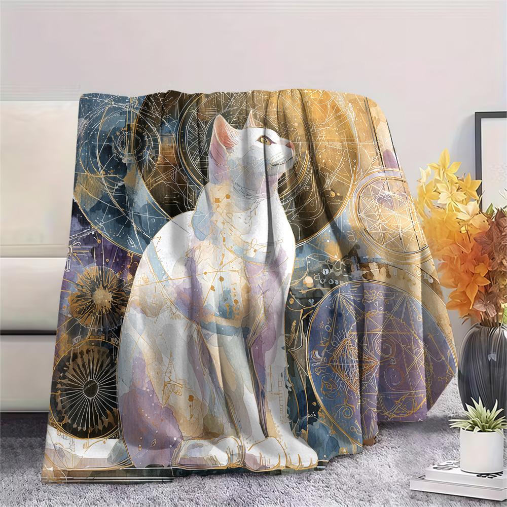 Artistic Cats Print Flannel Blanket, High quality Comfortable for All Seasons, Home Decor, Warmth and Comfort
