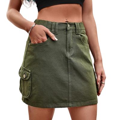 2025 neue trendige Damenmode Casual Solid Wash Denim Multi Pocket Gürtel Mantel Shorts Rock