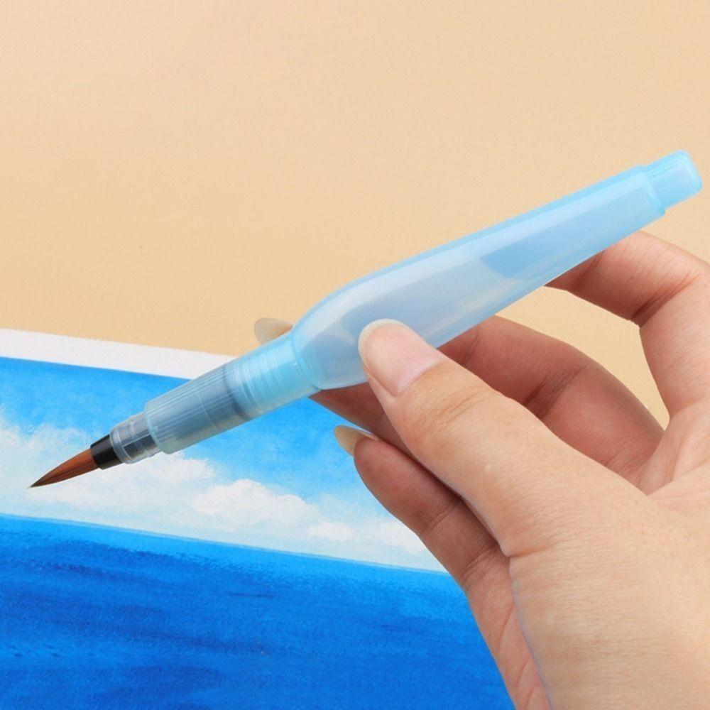 3Pcs New Plastic Drawing Pen Set Stationery Blue Water Color Brush Easy to Use Pointed Reservoir Brushes