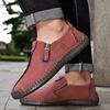 Hot Sale Men's Shoes Handmade Casual Shoes Breathable Zipper Men Leather Shoes Slip on Men Flats Loafers Plus Size Business Shoe