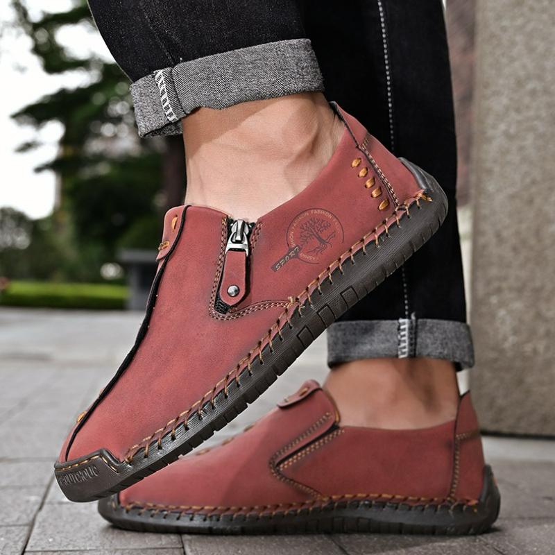 Fashion Hot Sale Men's Shoes Handmade Casual Shoes Breathable Zipper Men Leather Shoes Slip on Men Flats Loafers Plus Size Business Shoe