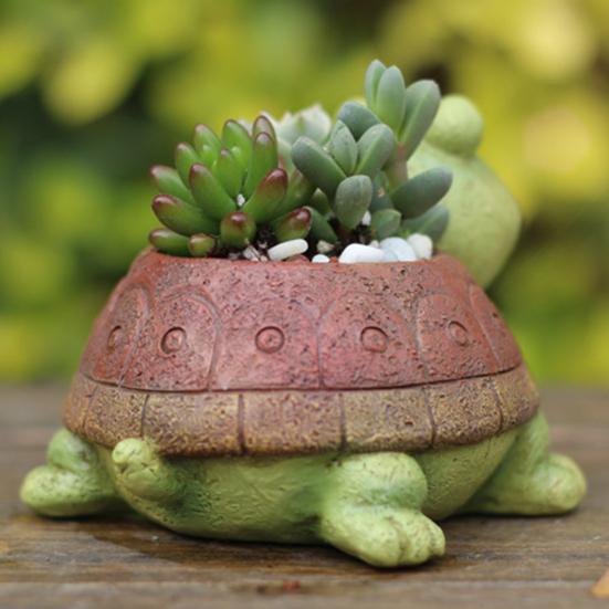 Flowerpot Colorful Turtle Shape Resin Planter Cartoon Style Indoor Outdoor Decorative Gardening Container