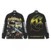 Unisex Vintage Skull Print Washed Cotton Long Sleeve Hoodie Streetwear Loose Fit