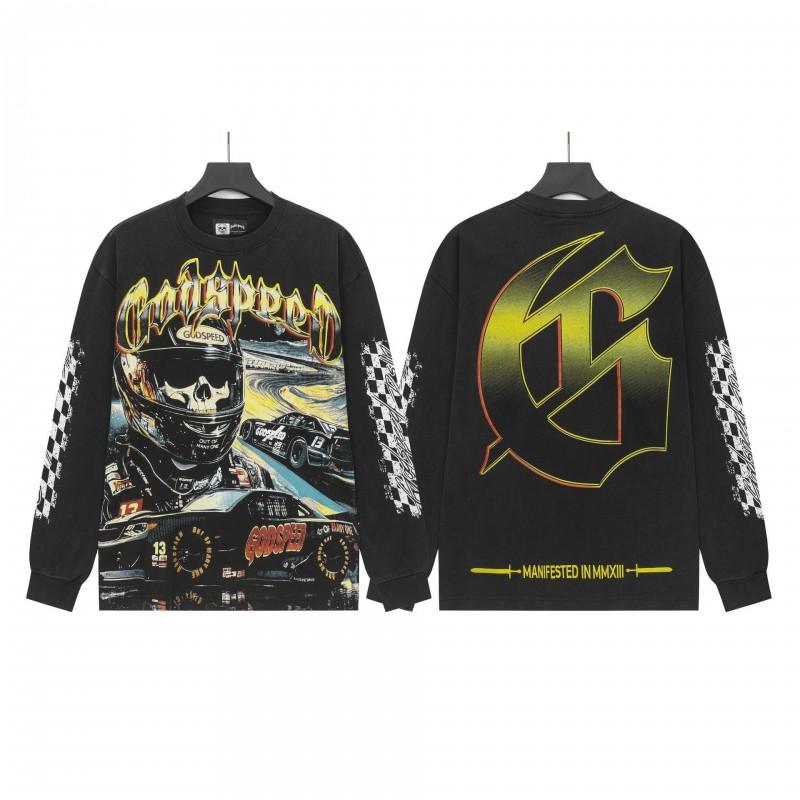 Unisex Vintage Skull Print Washed Cotton Long Sleeve Hoodie Streetwear Loose Fit