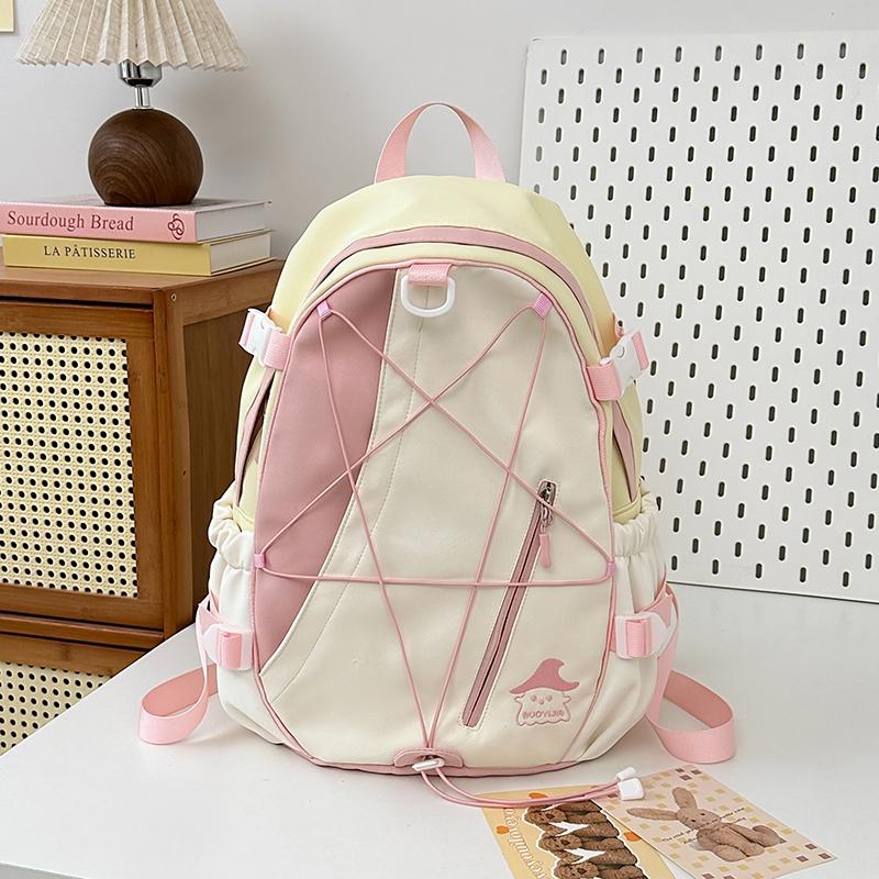 Junior High School Student Schoolbag Color Block Women Large Capacity Backpack