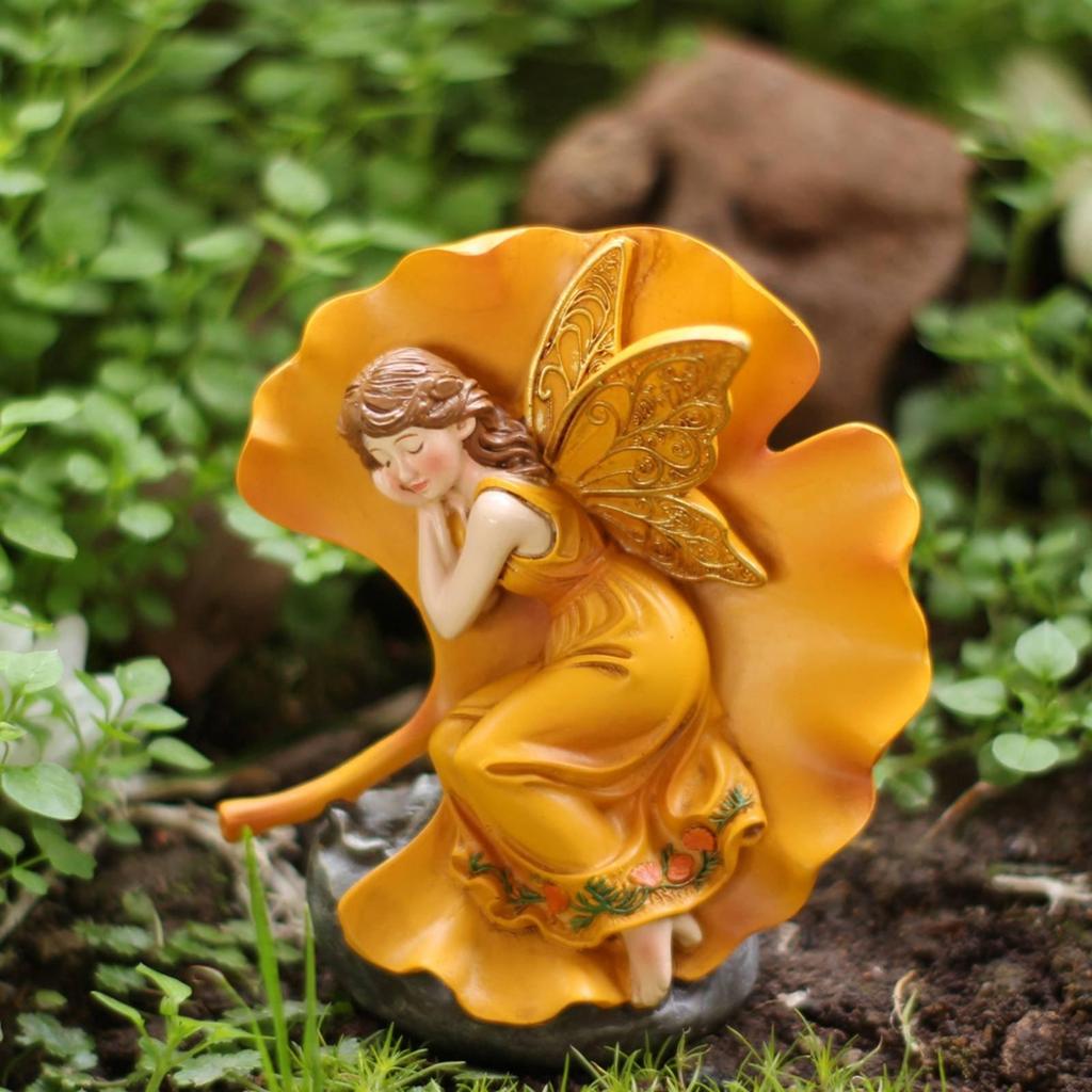 Winged Fairy Ornament Realistic Details Statue HandPainted Home Decoration for Patio, Outdoor