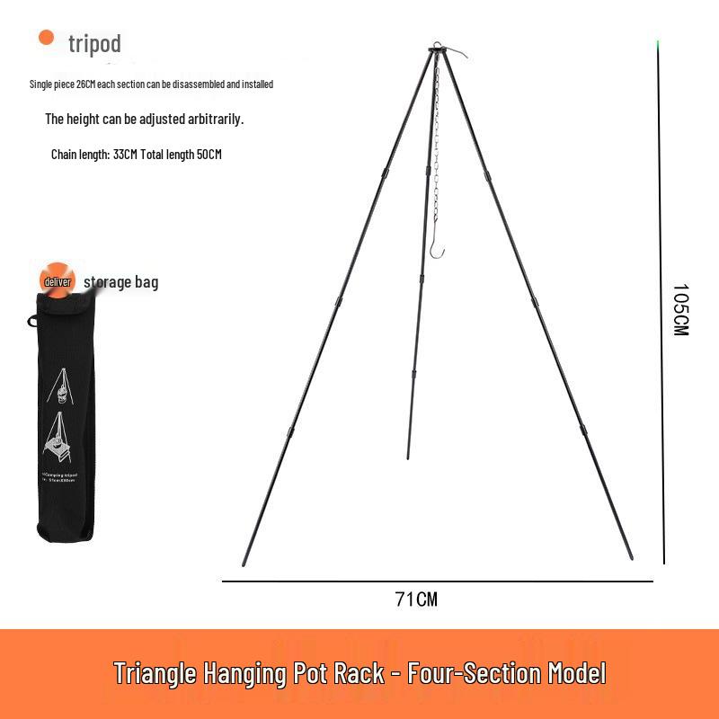 Portable Aluminum Alloy Campfire Tripod Stand, 4-Section, for Outdoor Hanging Pot Cooking
