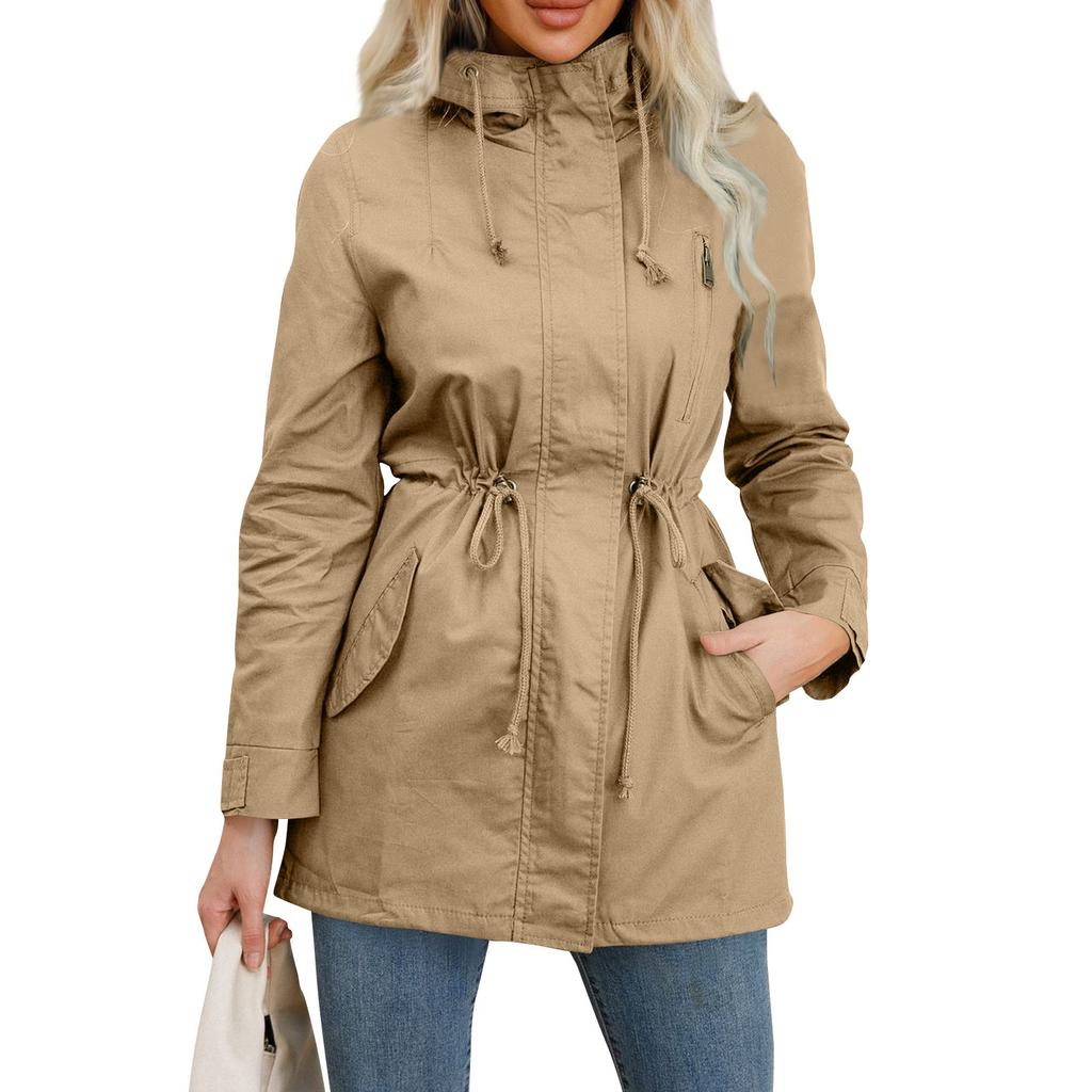 Women's Cotton Loose Hooded Trench Coat Spring And Autumn Coat