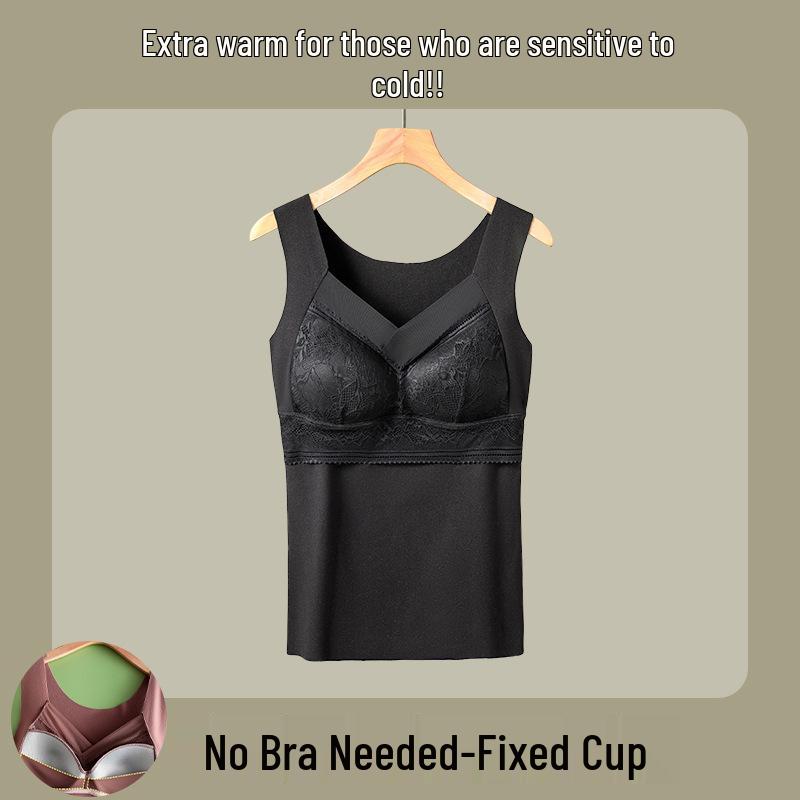 

Женский бархатный кружевной бесшовный теплый жилет на флисовой подкладке со встроенными чашками 2XL (120-140 jin)