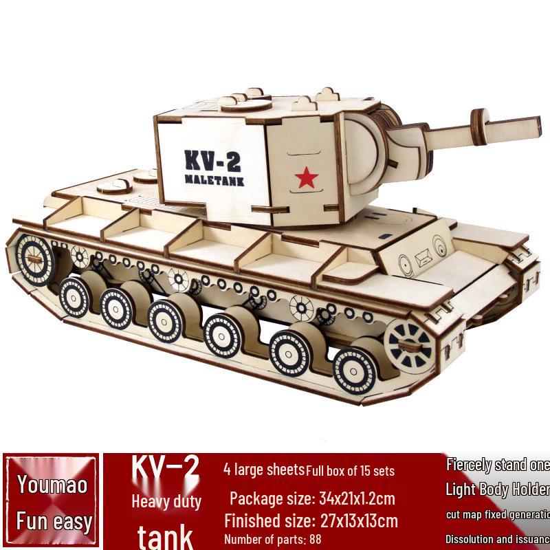 Handmade 3D Wooden Military Tank Model Puzzle for Children