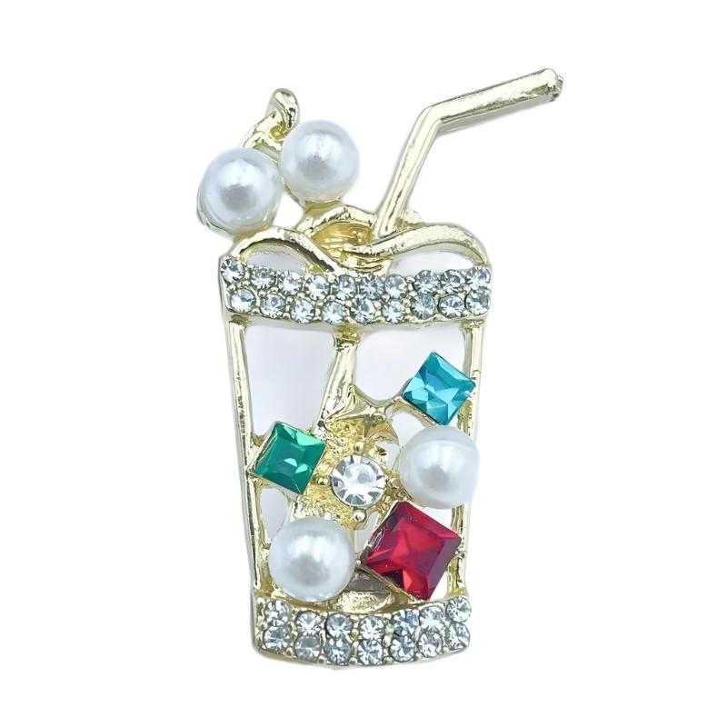 

Trendy Gold Plated Milk Teas Brooch Elegant Zircon Juice Beverage Cup Pin Jewelry For Dresses Shirts Coats Unique Gift 1