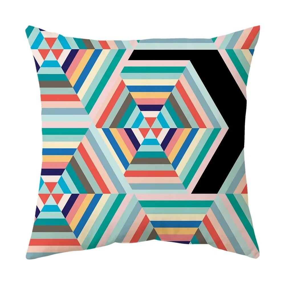 Colorful Geometric Abstract Pattern Printed Pillowcase, Sofa Cushion Cover, Office Car Decoration, Personalized Home Decoration
