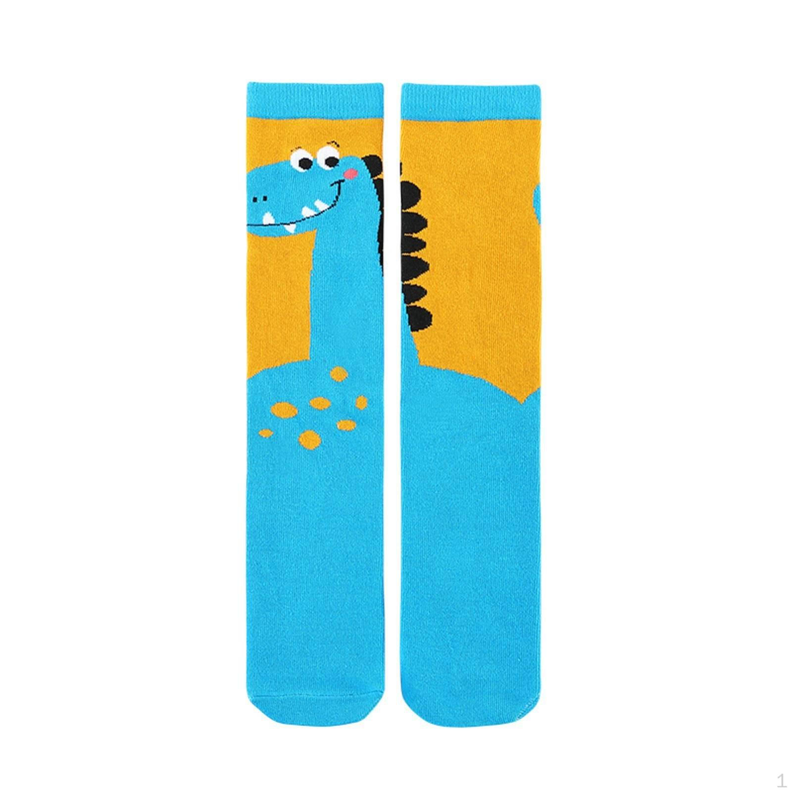 Kids Dinosaur Knee High Knit Material Resistant Cartoon Tube Socks Soft for Girls, Little Lake Blue