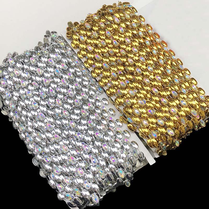 Ethnic Gold Silver Acrylic Chain Lace Sewing Textile Diy Garment Costume Dress Hat Shoes Decorative Crystal Rhinestones Trimming