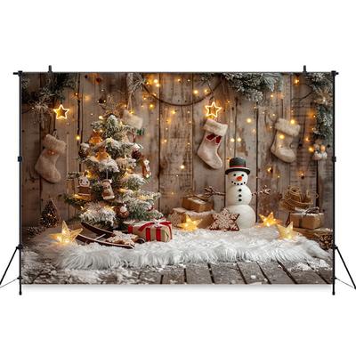 Christmas Background Photography Gifts Snowman Wood Wall  Tree Big Backdrop Baby Shooting Props Party Decoration Studio