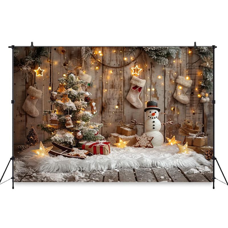 Christmas Background Photography Gifts Snowman Wood Wall Tree Big Backdrop Baby Shooting Props Party Decoration Studio
