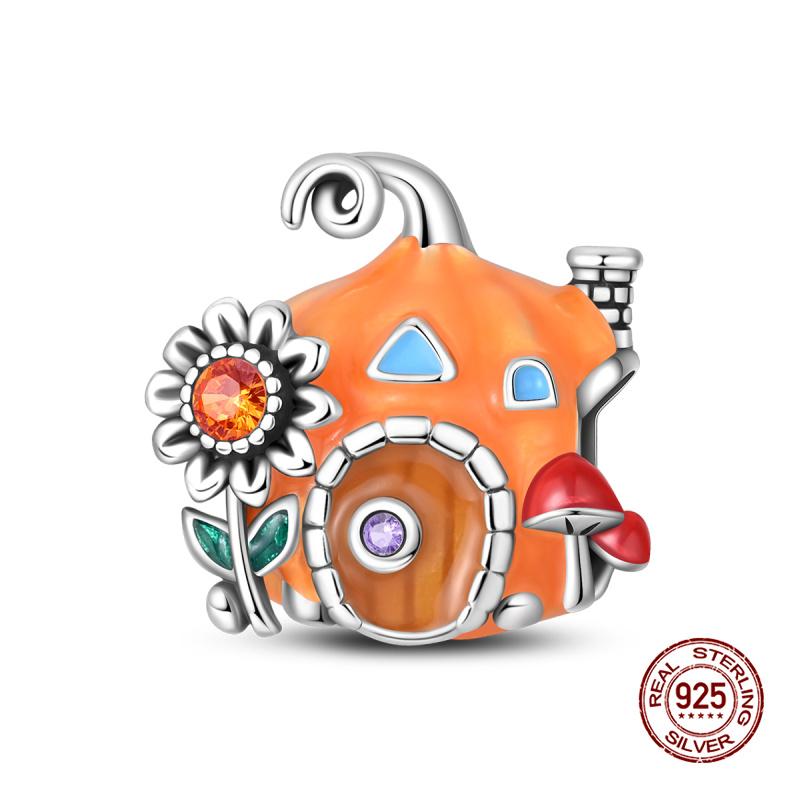 Charms Copper Autumn Pumpkins & Maple Leaves Charms Beads Fits 3Mm Original Bracelet Womens Diy Fine Jewelry Gifts