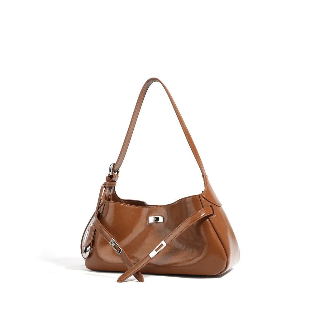 Genuine Leather Cowhide Women's Shoulder Bag with Pendant, Large-capacity Storage Bag, Crossbody Travel Bag, Hobo Bag