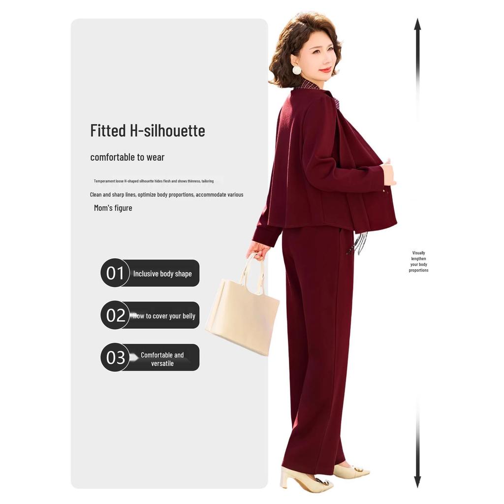 Sophisticated Spring & Autumn Two-Piece Set for Middle-Aged and Elderly Women - 2026 New Style Lapel Shirt Set