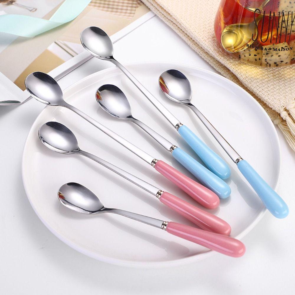 Dessert Espresso Ceramic Handle Stainless Steel Teaspoon Stirrer Coffee Spoons Stirring Tool