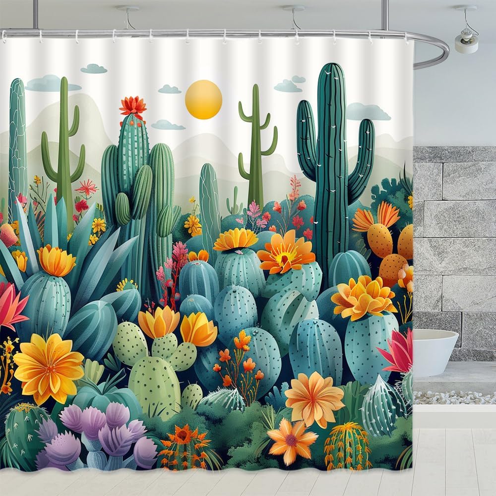 

Cactus Flower Plants Shower Curtains Watercolor Tropical Plants Floral Themed Abstract Art Bathroom Decor Polyester Fabric 90x180CM