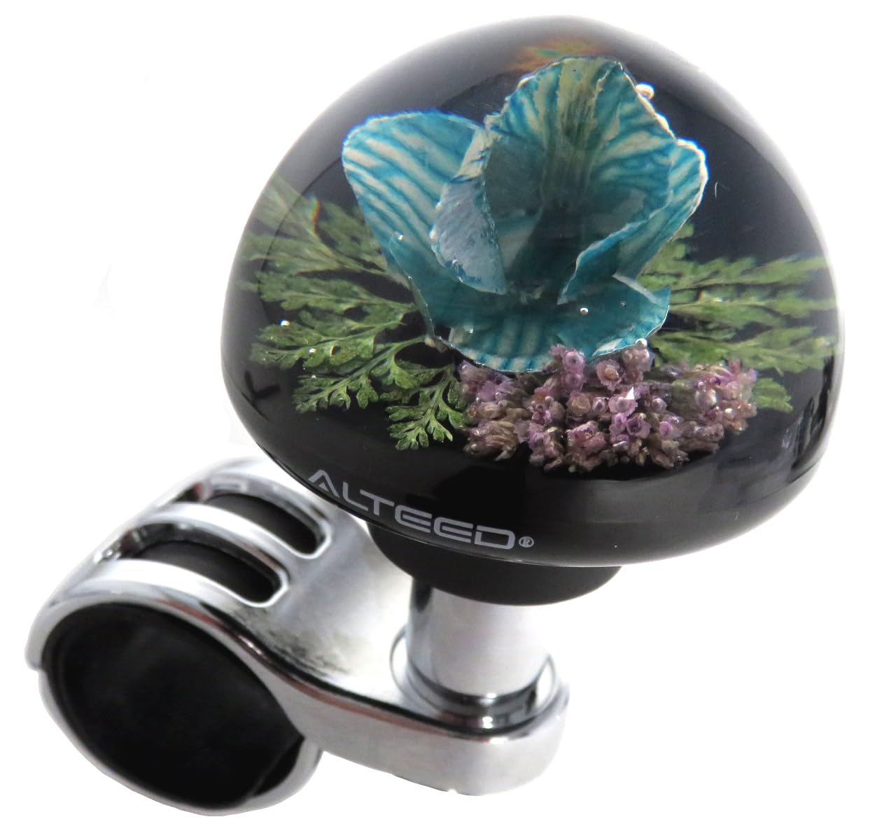 

Auto Land Underwater Flower Handle Spinner Blue Steering Spinner Knob Real Orchid Flower Artwork 2.6 inches (65 mm) Thick Grip синий