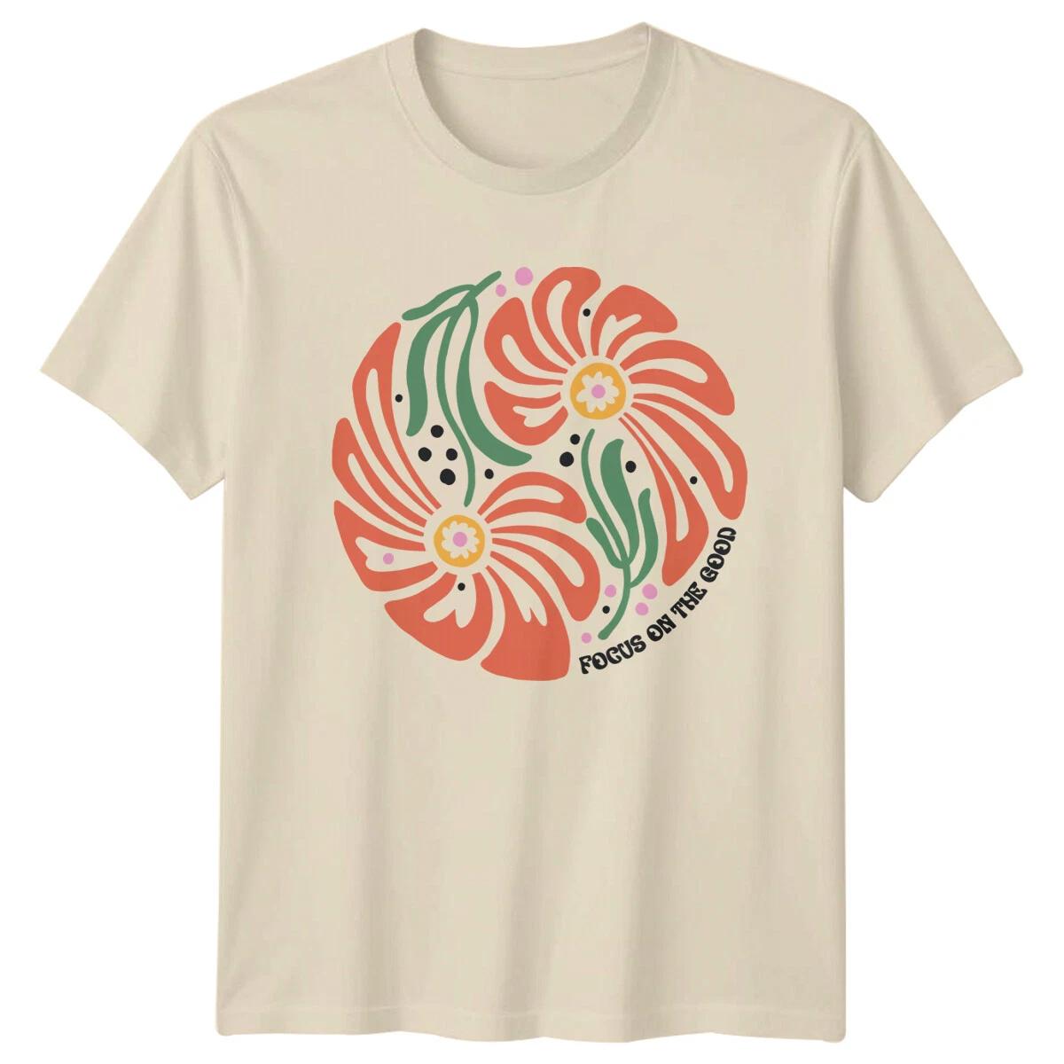 Focus On The Good Boho Floral Nature Graphic T-Shirt L