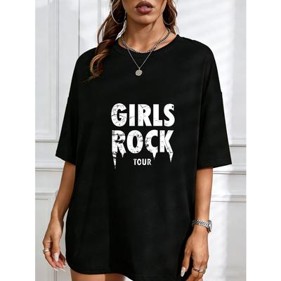 White T Shirt With Girls Rock Print For Casual Wear