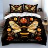 Golden Bee Floral Design Bedding Duvet Cover Set  (1*Duvet Cover 2*Pillowcases, Without Duvet Insert)