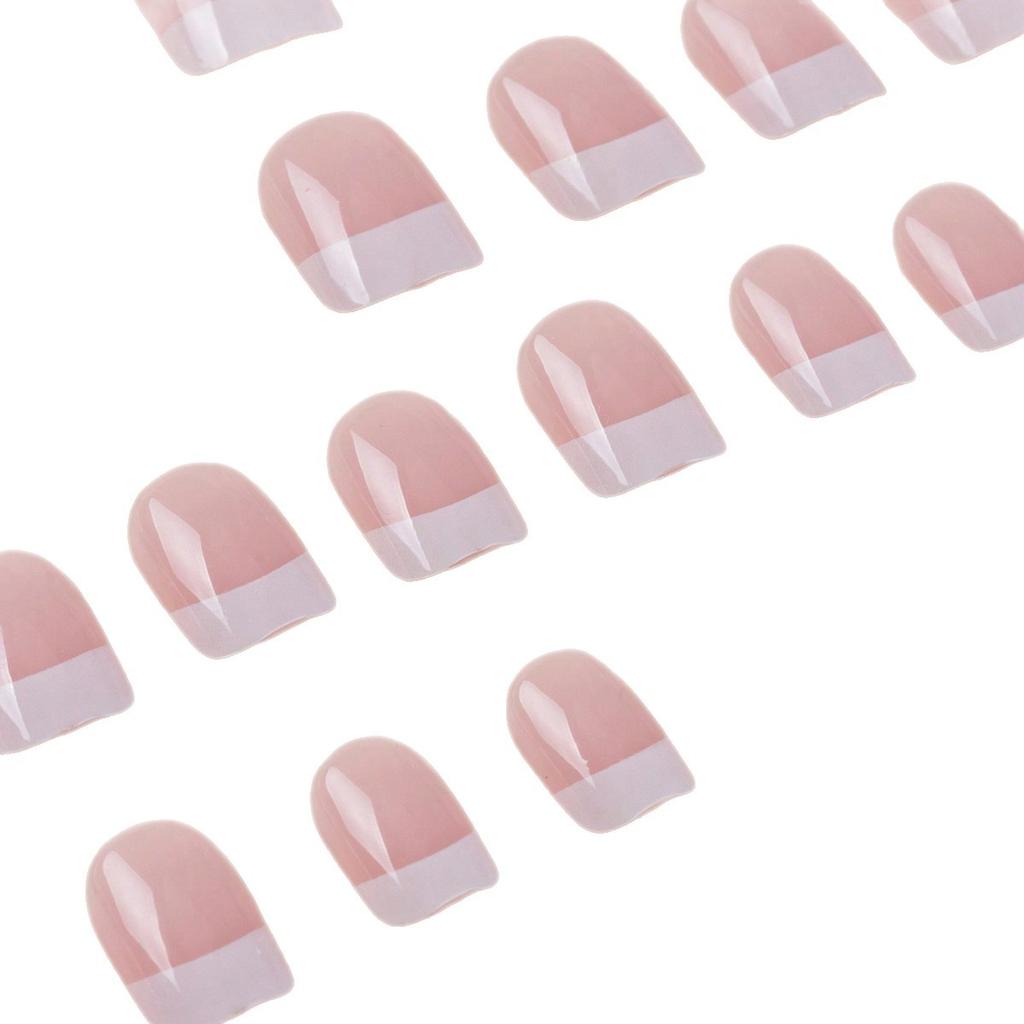 24pcs French Stiletto Nail Kit Nude And White, Short Square Acrylic False Nails With Jelly Stickers, Nail Art Supplies