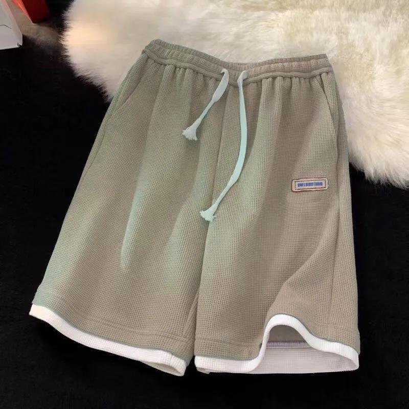 Waffel-Sportshorts für Damen, Sommer, Fünf-Punkt-Hose, dünner Abschnitt, atmungsaktiv, koreanische Version, lockere, gerade Freizeithose, Shorts mit weitem Bein