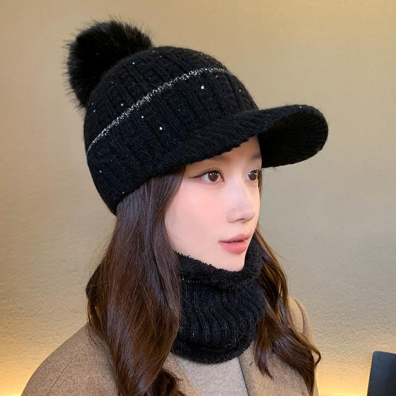 New Hat Women's Velvet Thickened Warm Winter Outdoor Cycling Ear Protection Duck Tongue Knitted Hat