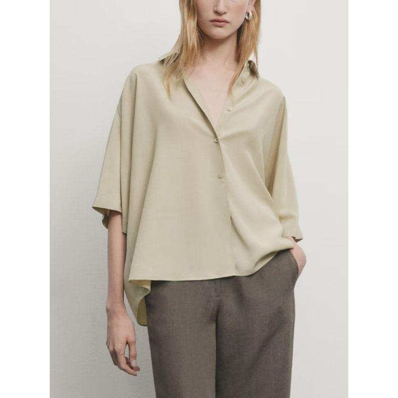 Za2024 Summer New Product Women's Clothes French Style Retro Work Clothing Elegant Lapel Short Sleeve Shirt 05115577 700