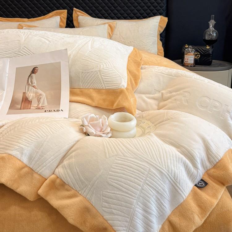 Light Luxury Embroidered Milk Fleece Bed Four-piece Set Winter Thickened Bed Sheet Quilt Cover Pillowcase