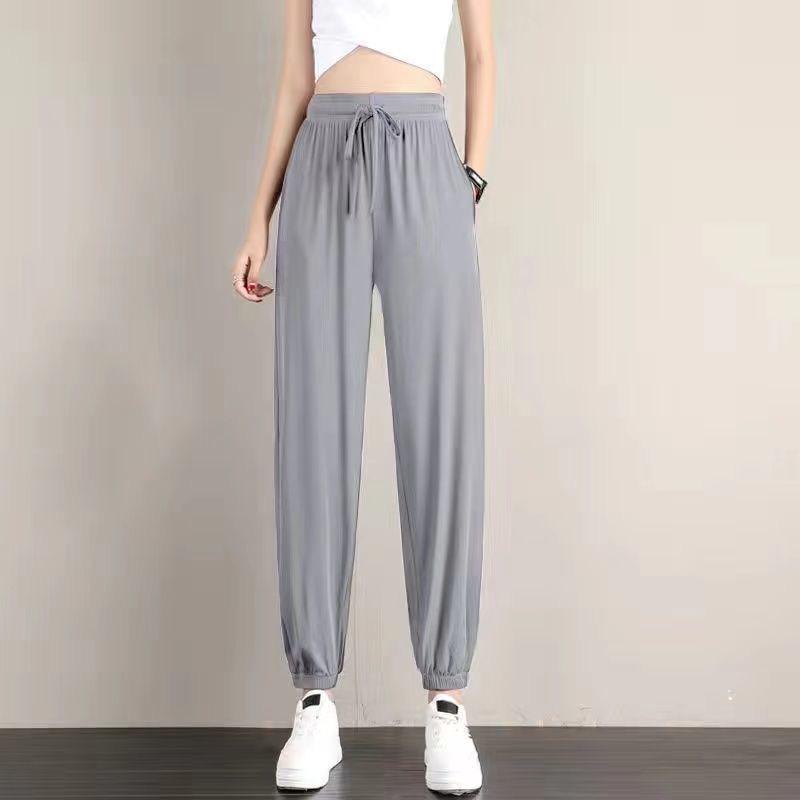 Pantalones de Encaje Acampanados de Seda de Hielo para Mujer - Sueltos, Adelgazantes, Modernos, Ligeros para Verano