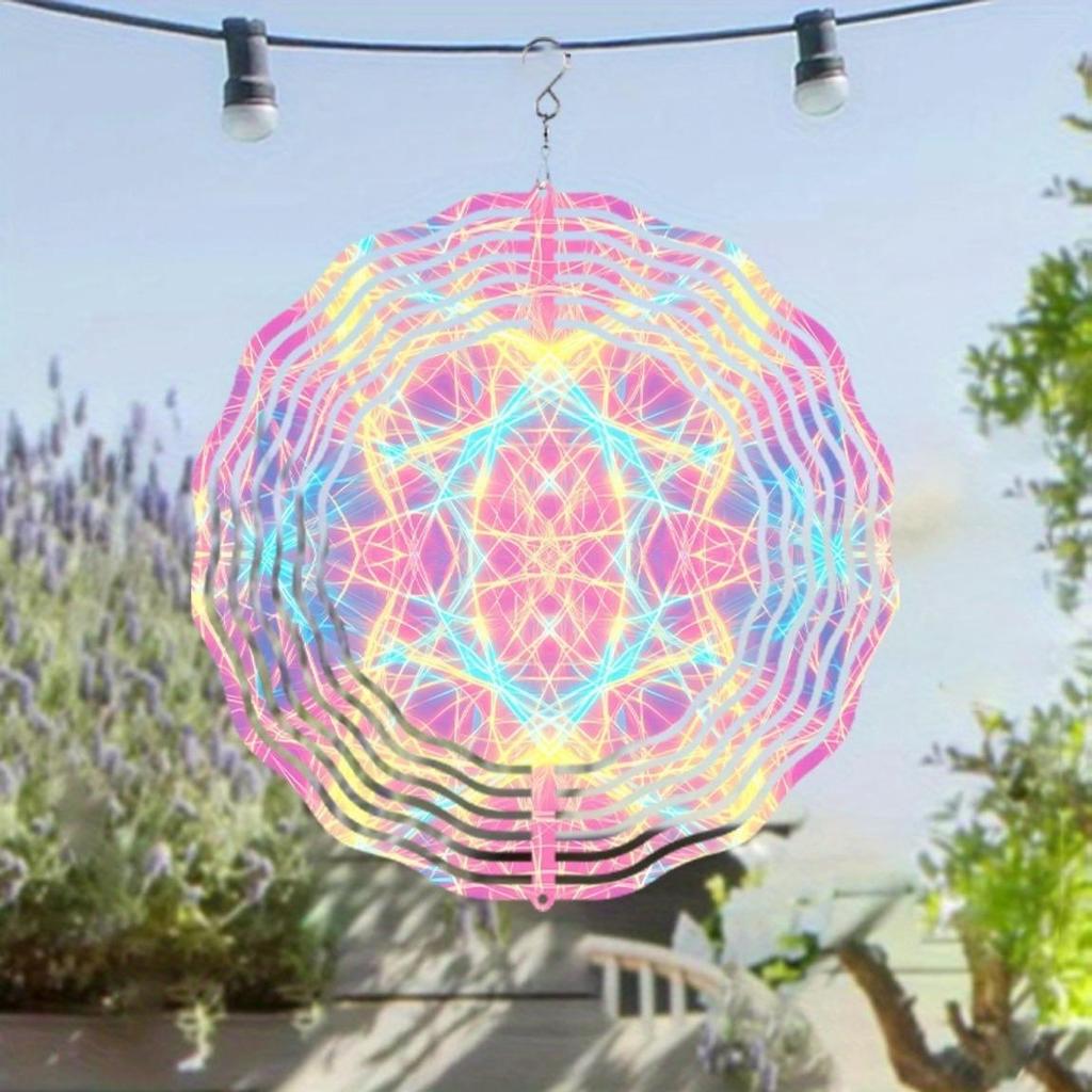 10 Inch Metal Wind Spinner Outdoor Garden Decor with 360 Degree Hook Colorful Geometric Design for Yard Patio Balcony All Season