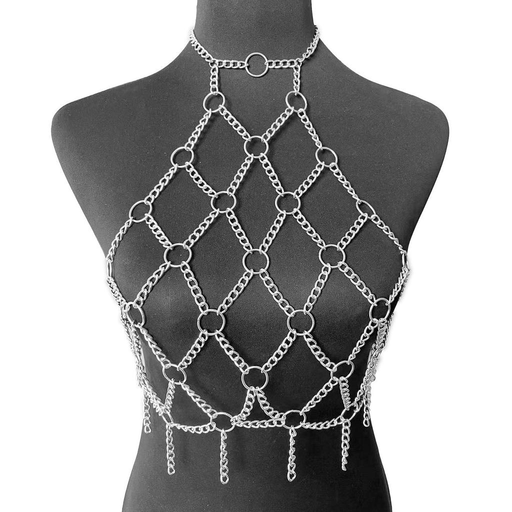 Yueran DL0001: Women's Metal Chain Halter Neck Mesh Vest