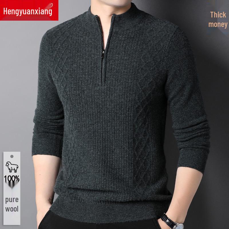 

Hengyuanxiang Men s Autumn/Winter 2022 Wool Half-High Collar Sweater for Middle-Aged & Young L темно-зелений колір