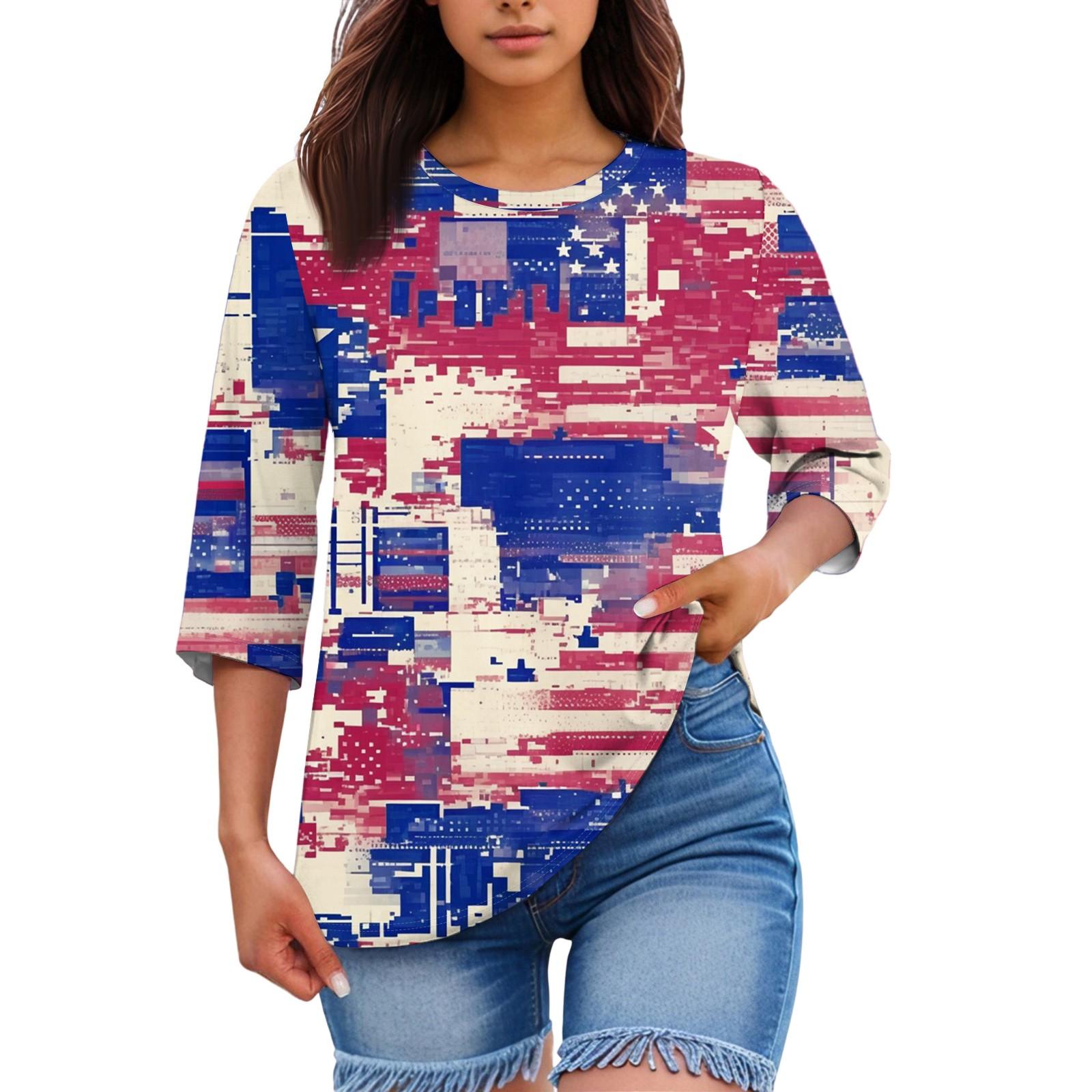 

Женский топ с цветочным принтом, круглым вырезом и рукавами три четверти, футболка S