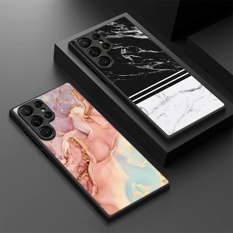 Thin Ring Magnetic Phone Case For Samsung Galaxy S26 Ultra S25 FE S24 S23 S22 Plus S21 FE Watercolor Marble Pattern Hybrid TPU+PC Matte Cover