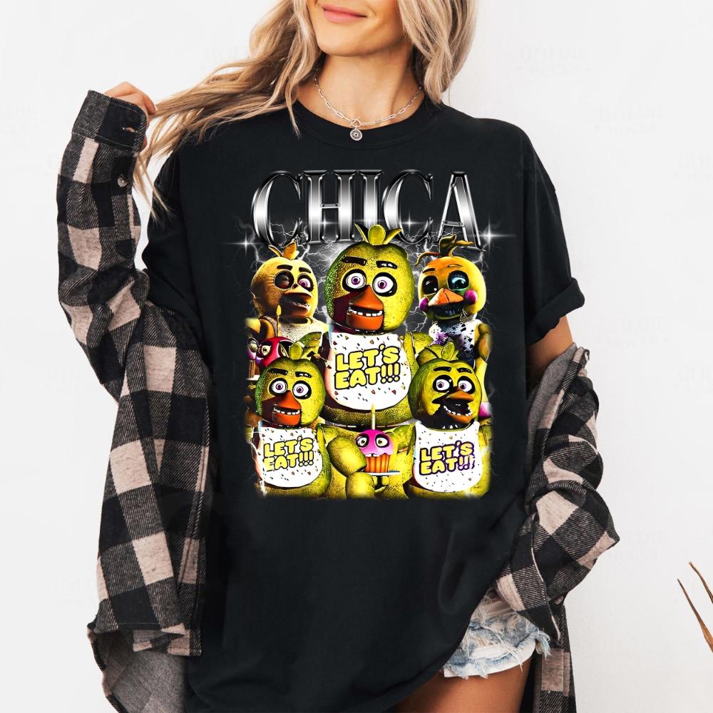 Chica Five Nights At Freddys Shirt FNAF TShirt Cotton Game Tee TShirt Clothing Graphic Short Sleeve Shirt Unisex Unisex Women