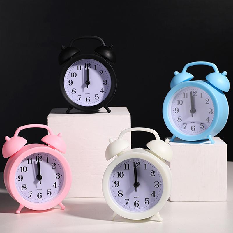 Dvojité zvonkové hodiny s přesným měřením času na baterie, mini kulatý noční stolní budík, roztomilý dárek pro děti