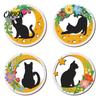 Boho Cat Wall Decorations 4Pcs Wooden Decor, 2D Flat Round Art with Flower Rustic for Home Moon Elements, Lightweight Decorative Hanging Signs Living