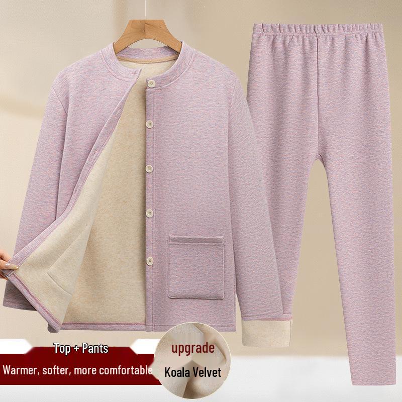 Fleece-Lined Thickened Women's Autumn & Winter Outfit Set for Middle-Aged and Elderly