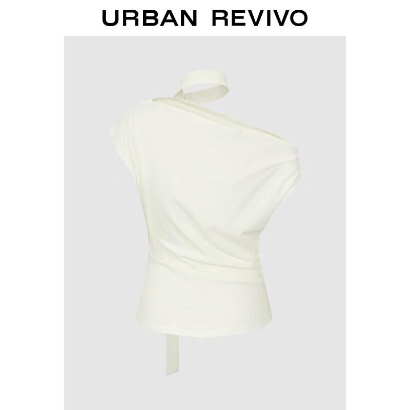 UR2026 Women s Summer Off-Shoulder Halter Tie T-Shirt M грязно-белый