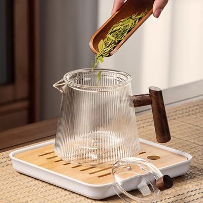 900ML Glas Teekanne Chinesisch Verbrühschutz Walnuss Holzgriff Tee Wasser Trennung Teekanne Puer Kung Fu Tee Set