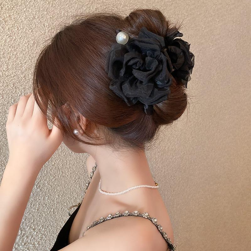 Netzgewebe Blumen Haarkamm-Haarspange für Damen, Hochwertig und Vielseitig, Haifischförmige Spange für Den Hinterkopf, für Hochsteckfrisuren Haarspangen